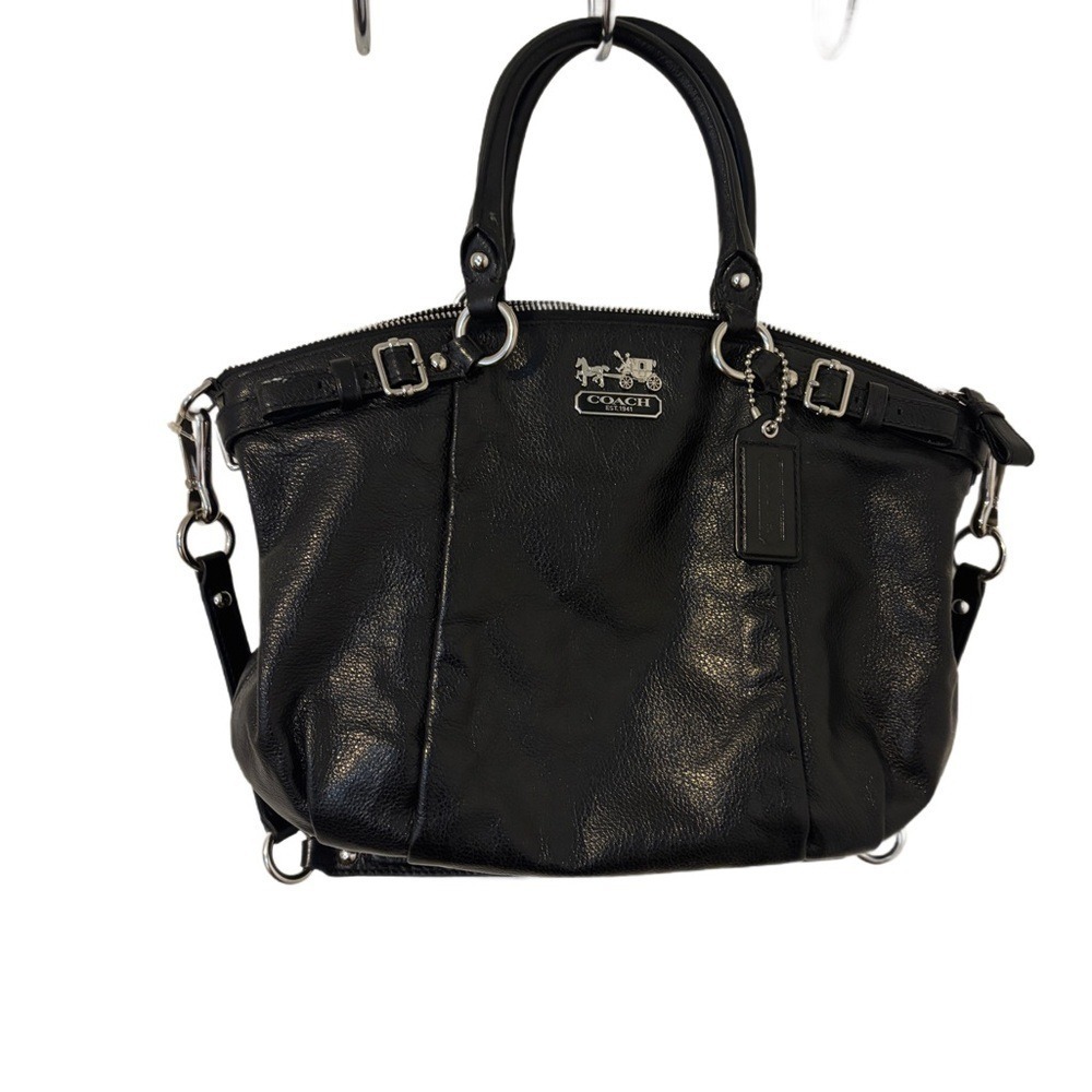 Super Stylish Coach Madison Black Leather Convertible Satchel W Shoulder Strap - Picture 3 of 9